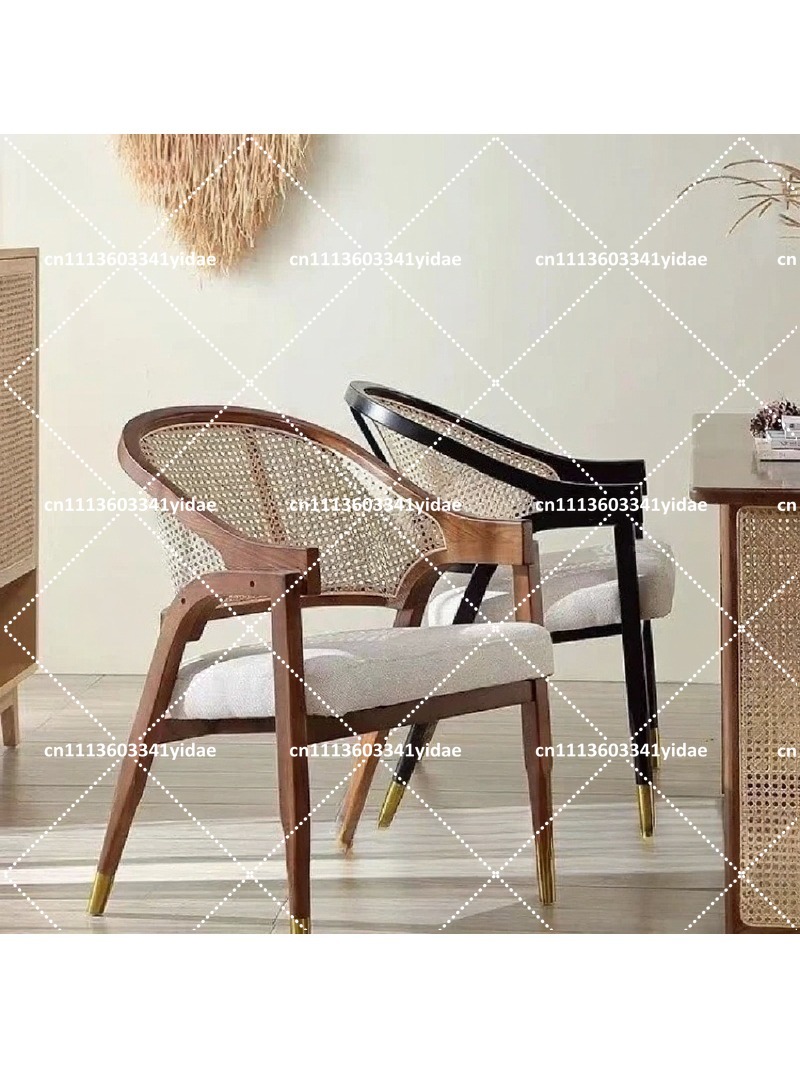 Home Textiles Fabric - Solid Wood Dining Chair with Rattan