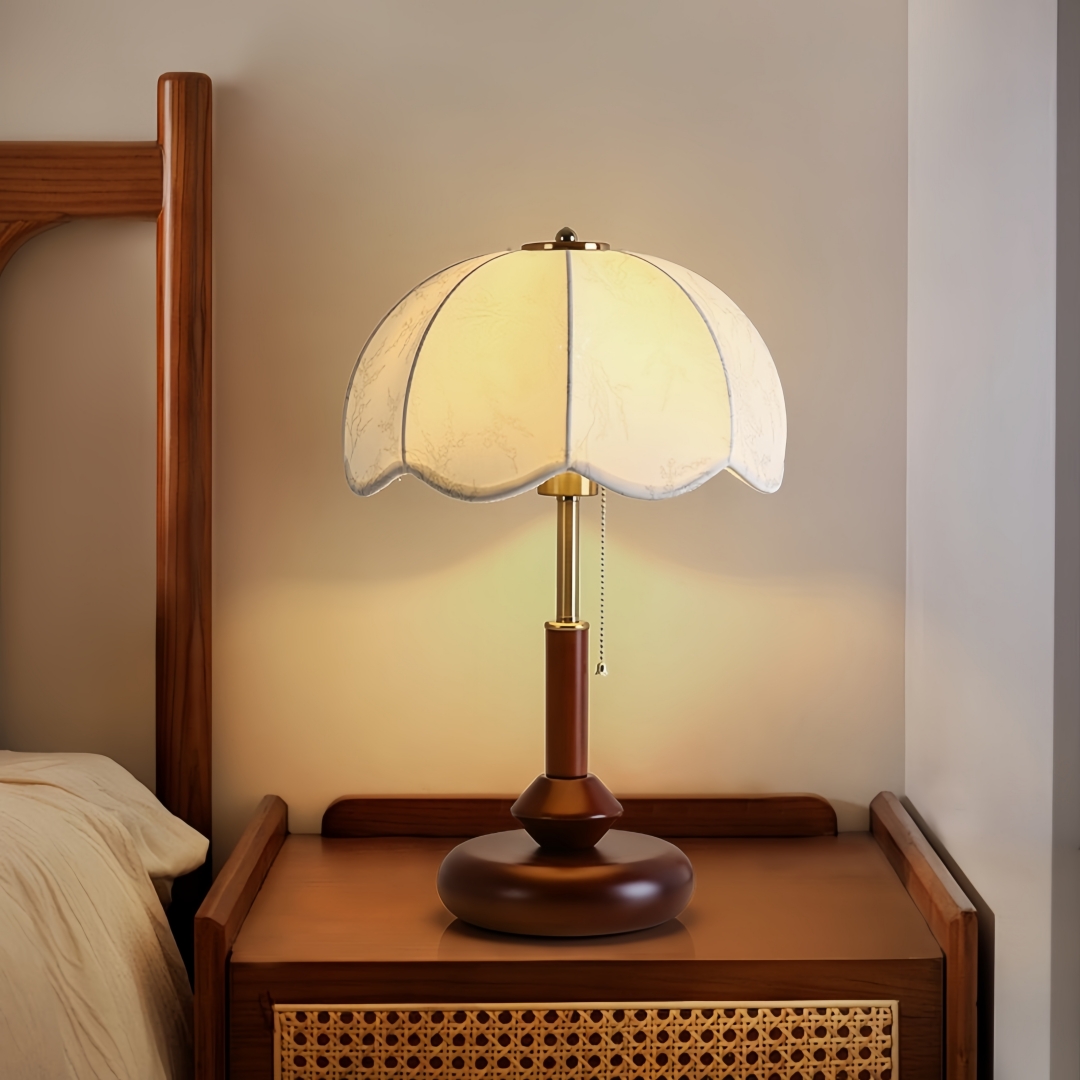 Home Textiles Fabric - Vintage Scalloped Dome Table Lamp for