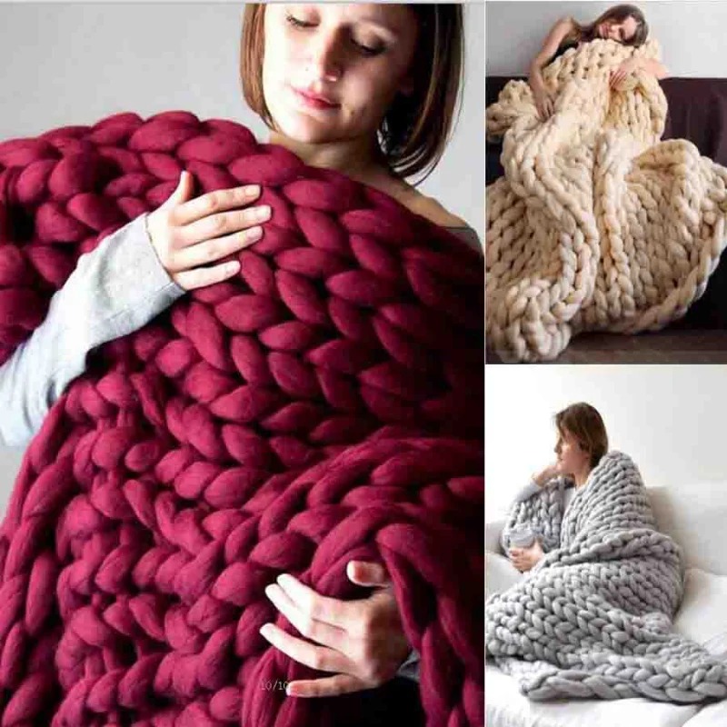 Fashion Chunky Wool Blanket Th - Throw Blanket Chunky Knit 评论和价格