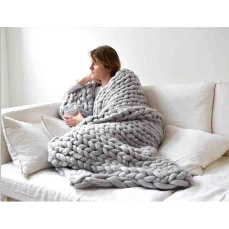 Fashion Chunky Wool Blanket Th - Throw Blanket Chunky Knit 评论和价格