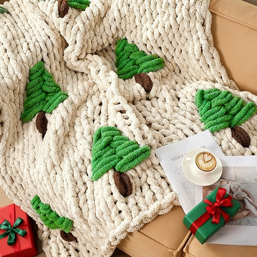 Hand-knitted Blanket for Bed C - Throw Blanket Chunky Knit 评论和价格