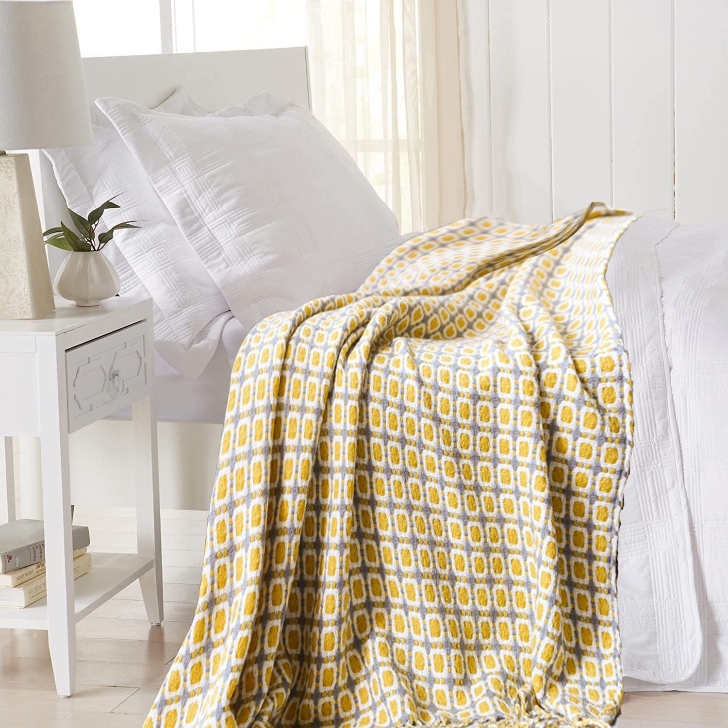 Mustard Yellow Nordic Knitted  - Throw Blanket Chunky Knit 评论和价格